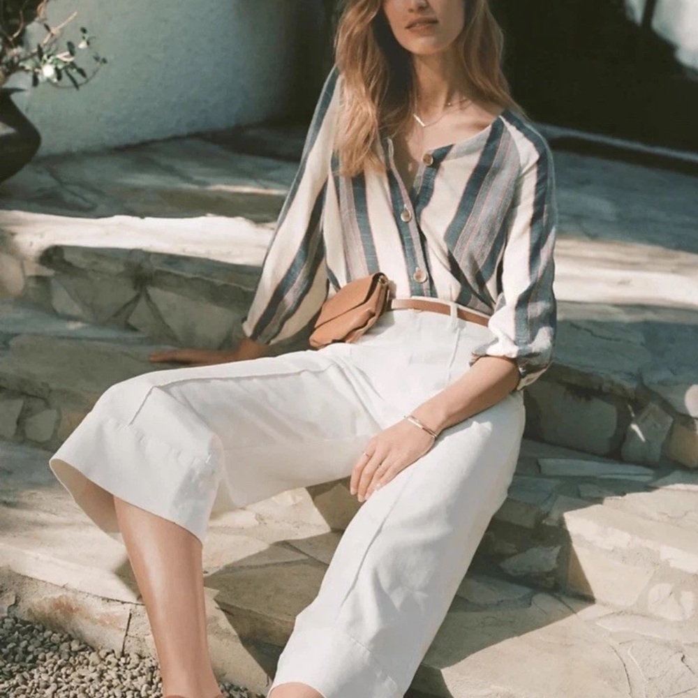 Anthropologie Pintucked White Chino Pants Women’s Size 0 Wide Leg Pleated